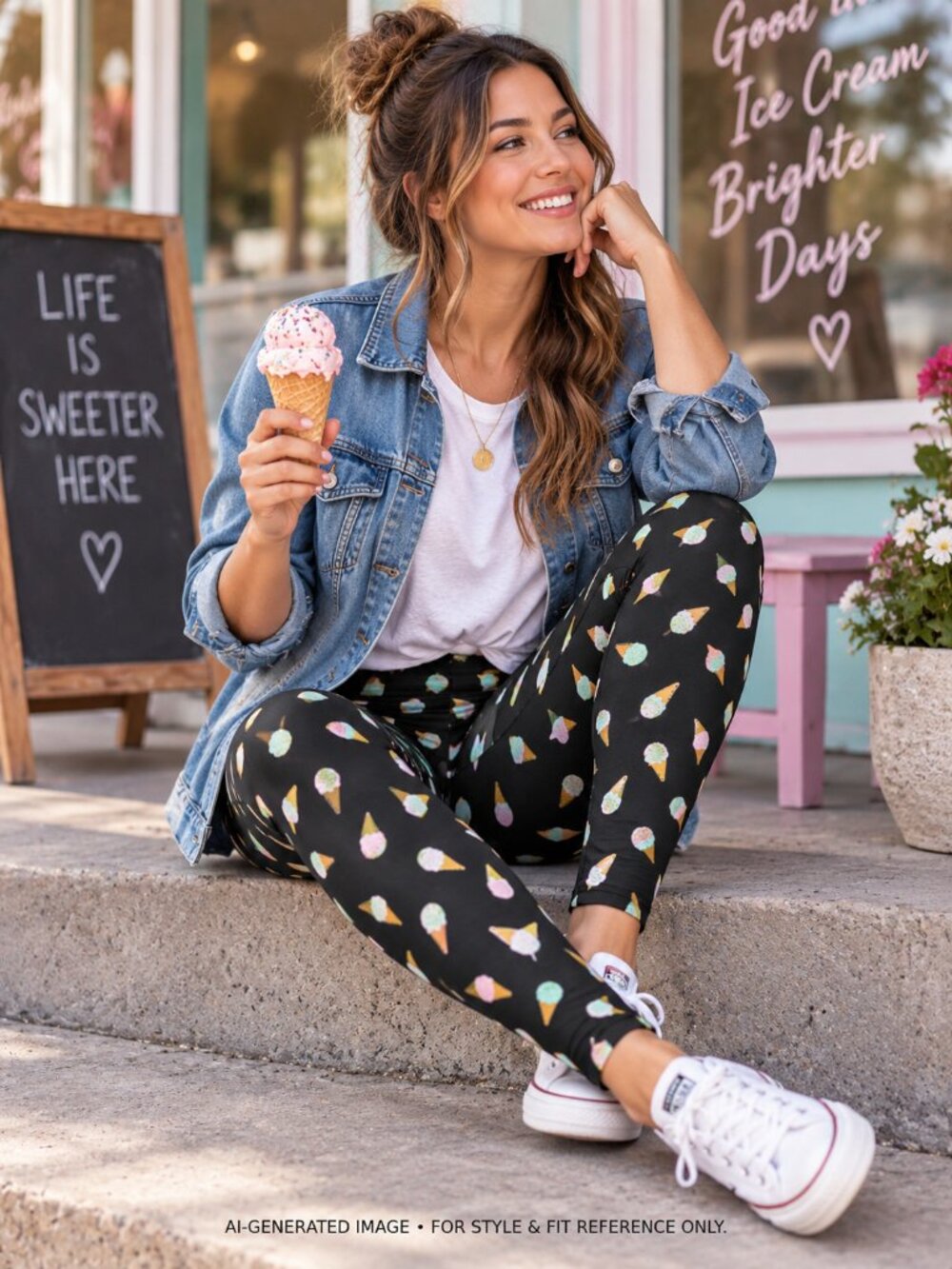 LuLaRoe Pastel Ice Cream Cones Black Leggings
